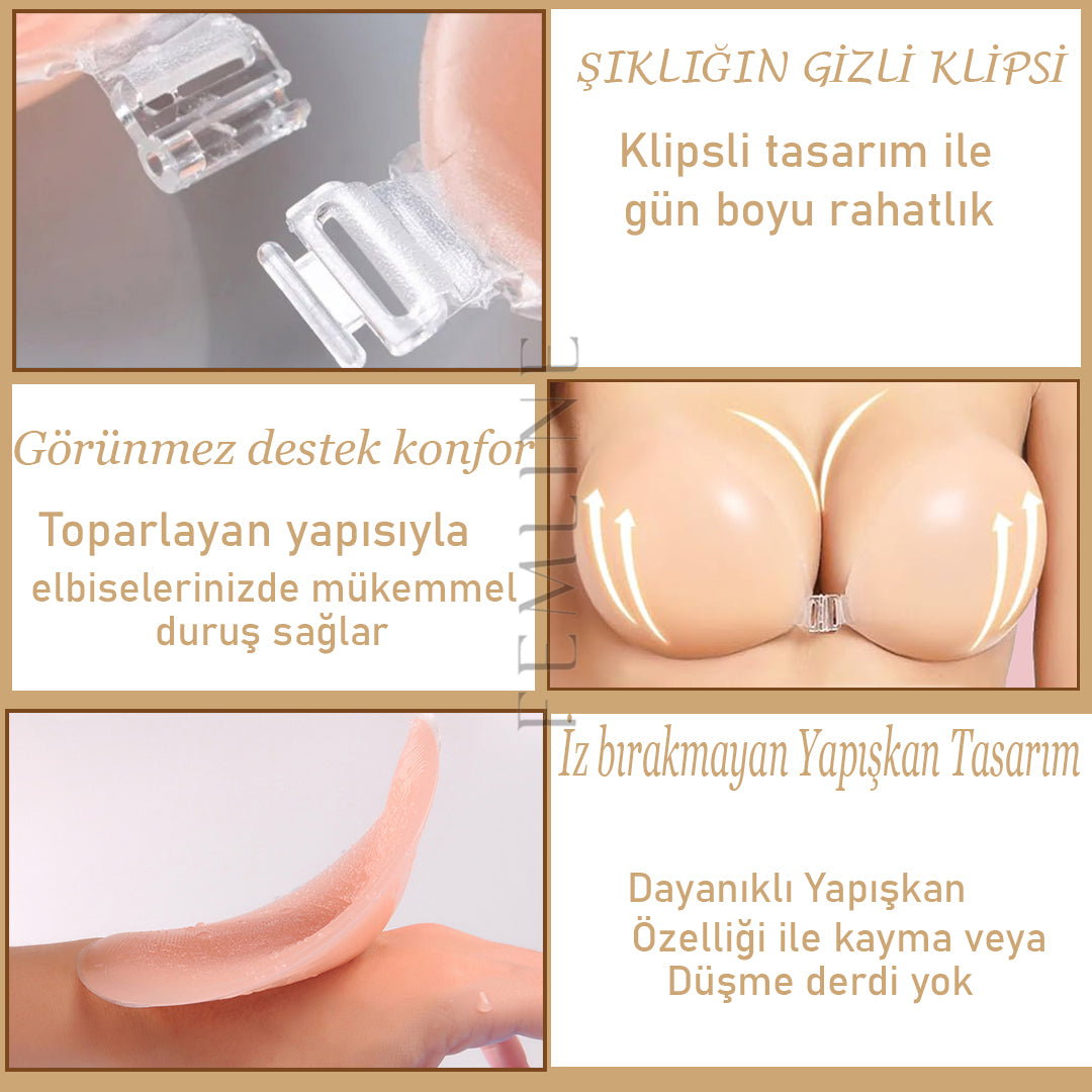 FM008 - Yapışkanlı Silikon Sütyen - Klipsli - Toparlayıcı - Kaldırıcı - Dikişsiz