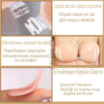FM008 - Yapışkanlı Silikon Sütyen - Klipsli - Toparlayıcı - Kaldırıcı - Dikişsiz