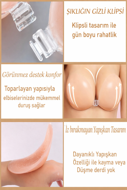 Yapışkanlı Askısız Silikon Sütyen - Klipsli - Toparlayıcı
